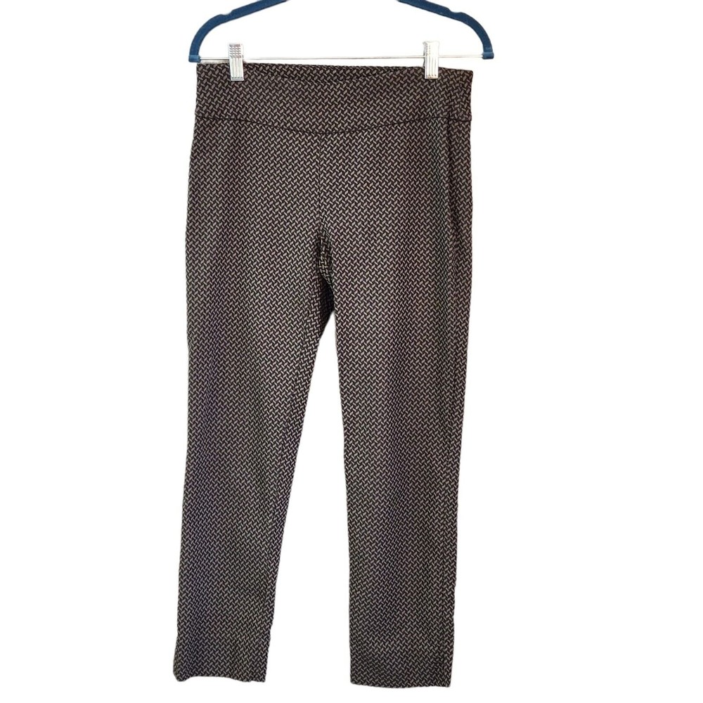 Zac & Rachel Women’s Slim Ankle Pants Black/Tan Chevron Pattern Pull On Size 6